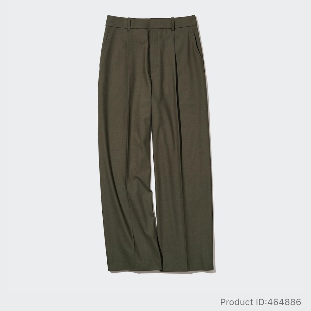 UNIQLO Women’s Pleated Wide Pants - Olive Green Trousers - XL - Picture 2 of 7